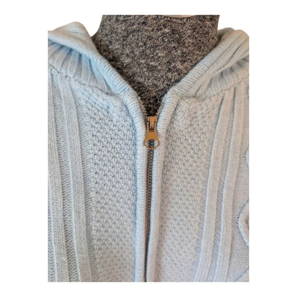 NWT Wild Fable Light Blue Cable Knit Zip-Up Hooded Sweater Medium Baby Blue - Picture 5 of 9